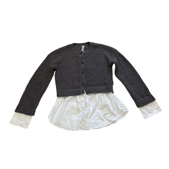 NWT Anthropologie Small Gray Cropped Twofer Cardigan Sweater Academia Preppy - Picture 3 of 10